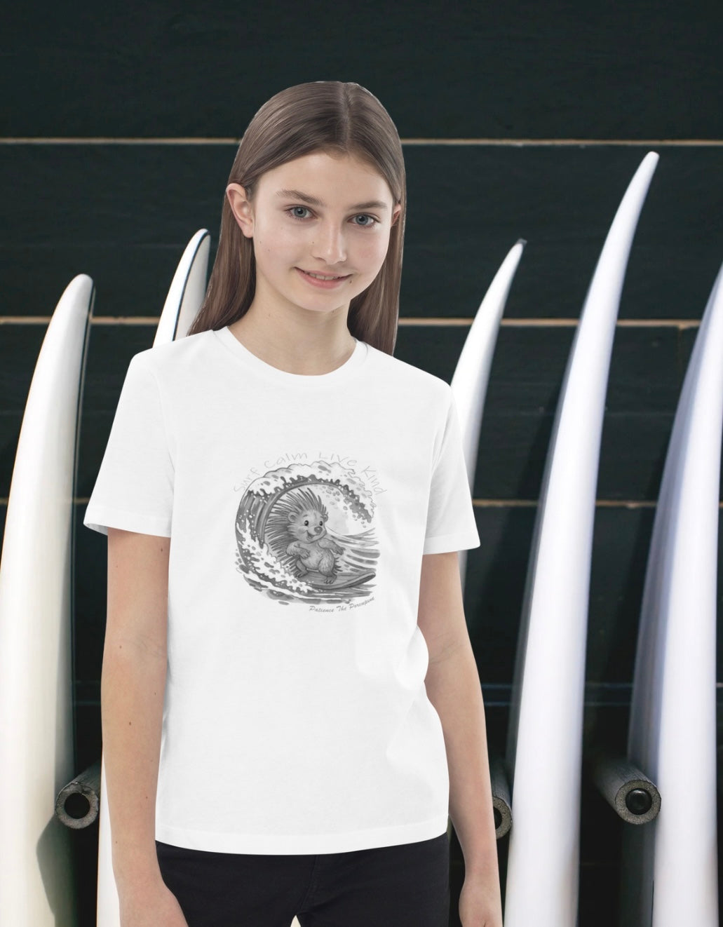 Patience the Porcupine Organic Kids Tee — Black & White Edition