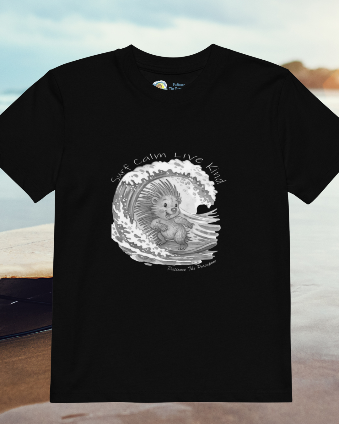 Patience the Porcupine Organic Kids Tee — Black & White Edition